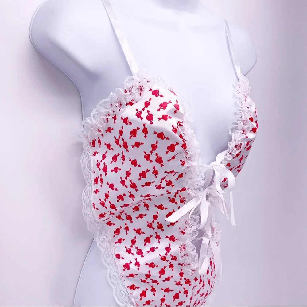 VINTAGE Heart and Bow Teddy Bodysuit Lingerie Size S/M - Picture 3 of 9